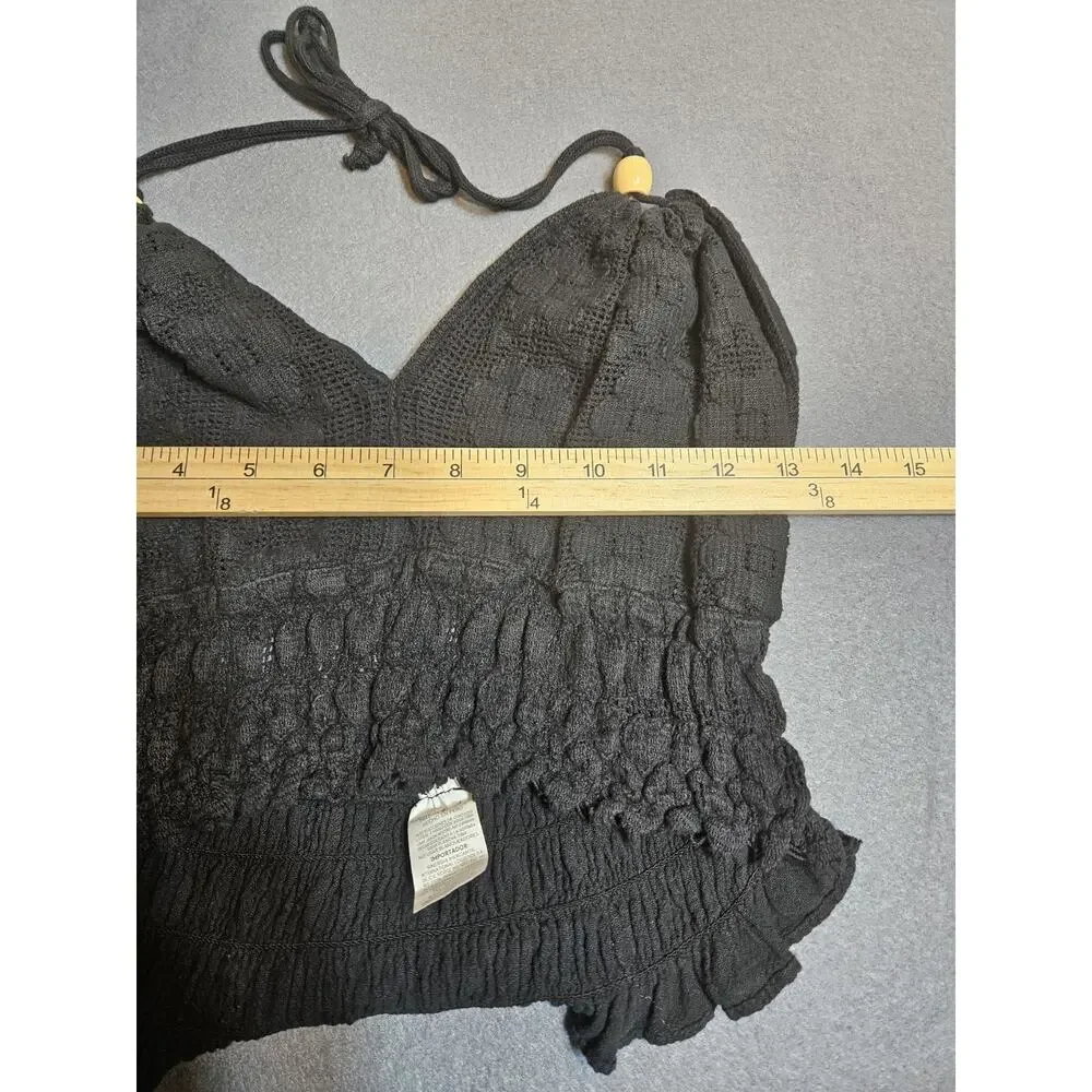 Boho Black Crocheted Bralette XS/S Tie Closures On Neck - Picture 4 of 6